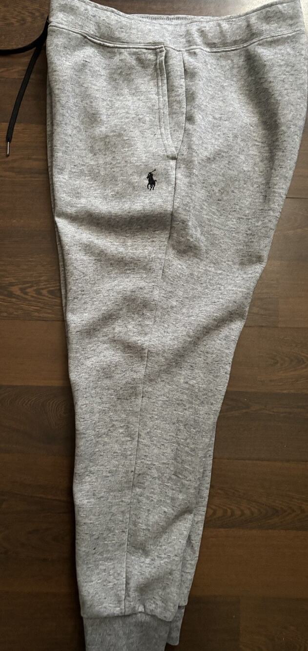 Polo Ralph Lauren Men L Double Knit Joggers Gray Tech Fleece Pants GREAT COND